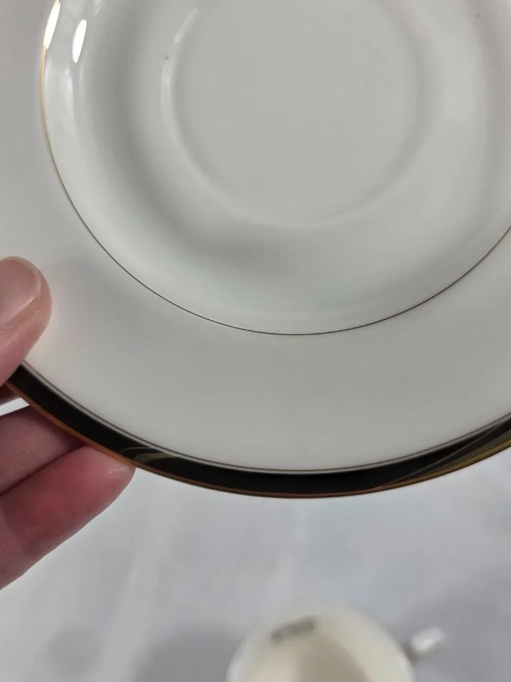 ONE Mikasa Academy Bone China Cup & Saucer Set White with Black & Gold Band